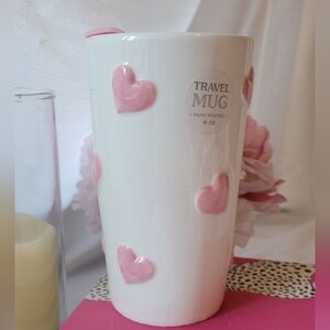 Ceramic Travel Mug with Pink Hearts 18 Oz